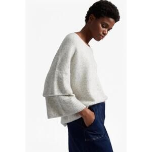 French Connection Urban Ruffle Sleeve Sweater Medium Gray Minimalist Winter